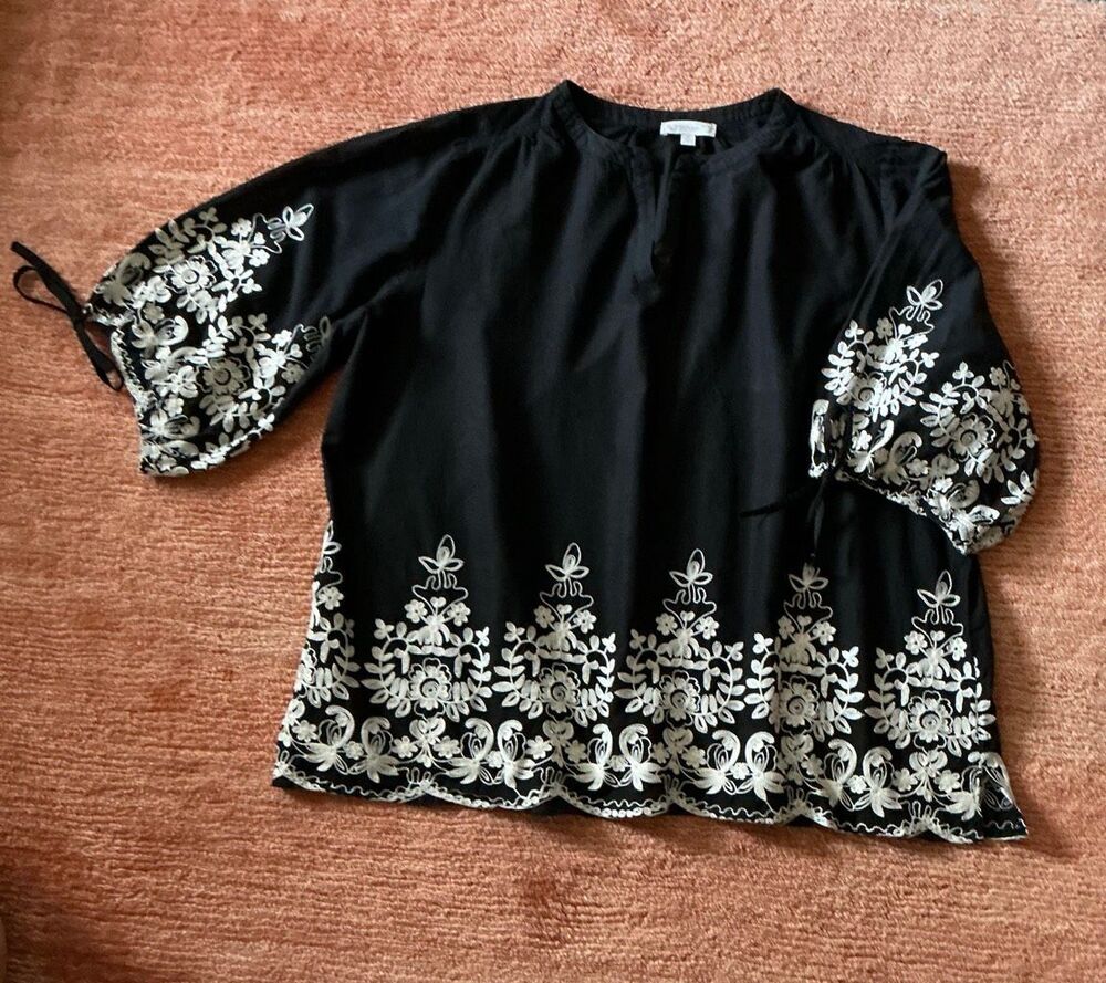 Suzanne Betro Weekend Women’s 4X Black Embroidered Boho Blouse